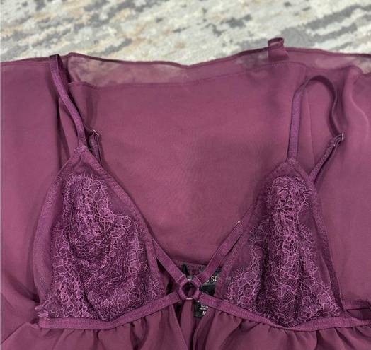 Victoria's Secret Sheer Chiffon & Lace Babydoll Maroon Dress