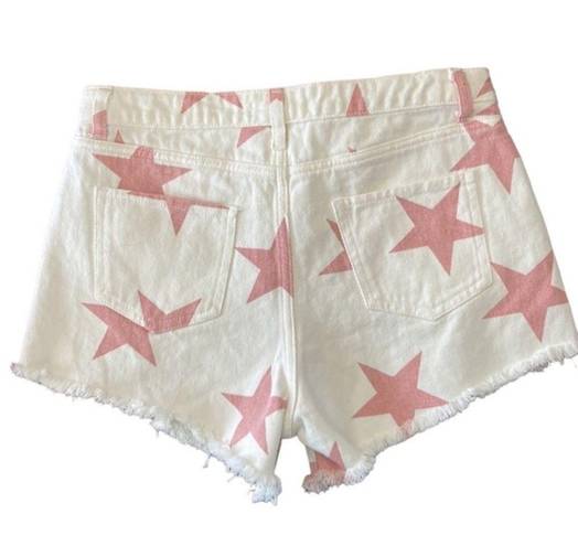 Peach Love California Peach‎ Love California White Denim Red Stars Distressed Shorts Size Medium