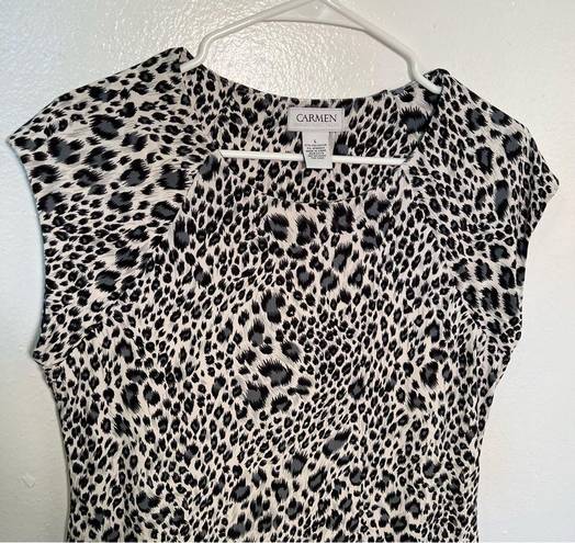 Carmen Marc Valvo  Peplum Blouse White Animal Print