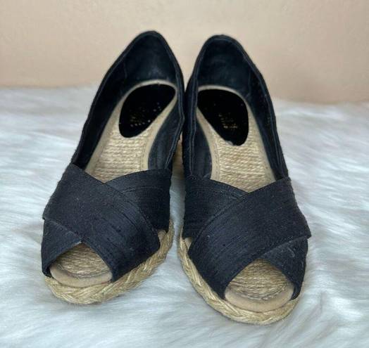 Ralph Lauren Lauren  Cecilia Espadrille Black Peep Toe 2" Wedge Size 5