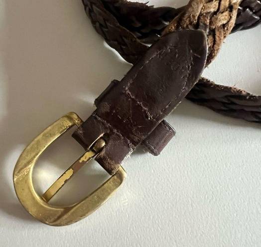 VINTAGE Brown Braided Leather Belt with Gold Buckle
