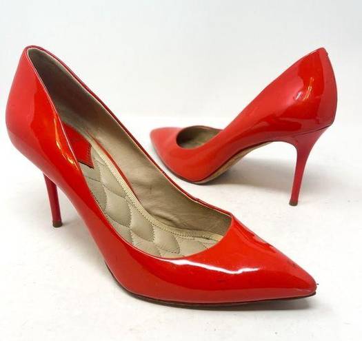 Brian Atwood  Malika Orange Red Genuine Patent Leather Pointed Toe Pump Heel Sz 6