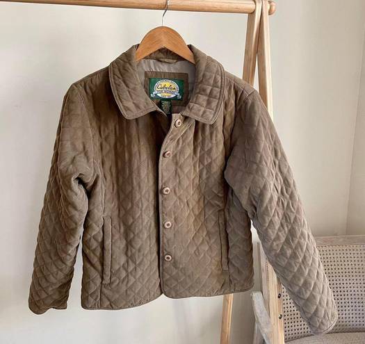 Vintage Faux Suede Quilted Collared Chore Jacket in Camel Tan