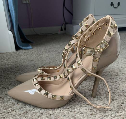 Wild Diva Lounge Studded Nude Heels