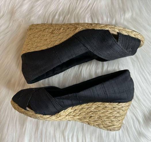 Ralph Lauren Lauren  Cecilia Espadrille Black Peep Toe 2" Wedge Size 5