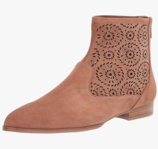 Jack Rogers  Ronnie Bootie Laser Cut Luggage Tan Suede Boot Flat Size 6.5