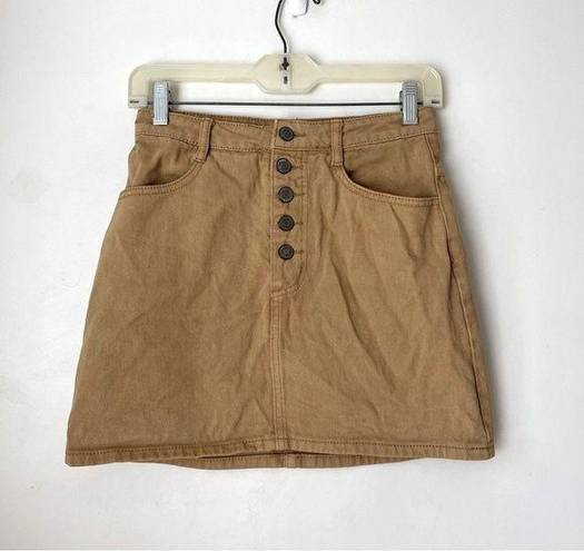 Brandy Melville John Galt Tan Beige Denim Exposed Button Mini Skirt S