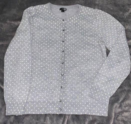 East 5th Women’s  cardigan button up sweater sz M polkadot gray and light green