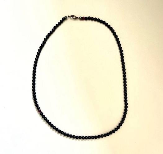 Onyx Dainty silver black  beaded necklace