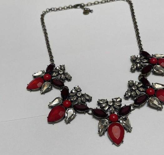 Talbots Signed T -  Statement Bib Costume Necklace Brass Tone / Red Rhinestone