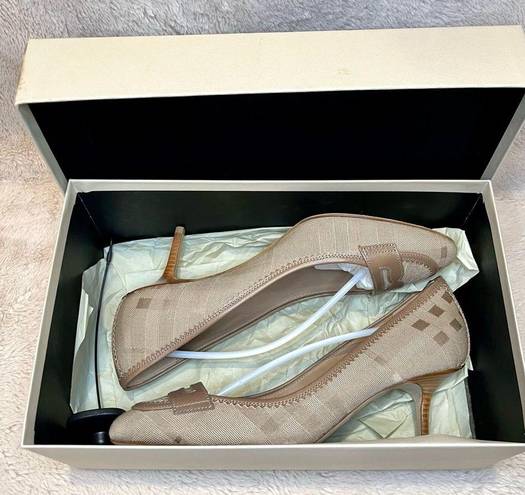 Burberry  Beige House Check Canvas & Leather Penny Loafers