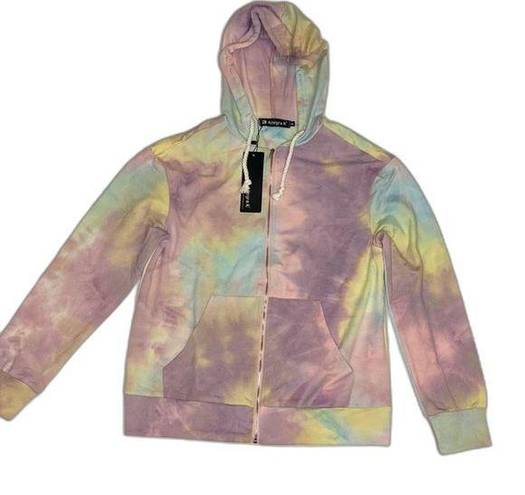 Allegra K  Zip Up Hoodie Tie Dye Purple Women Size Small