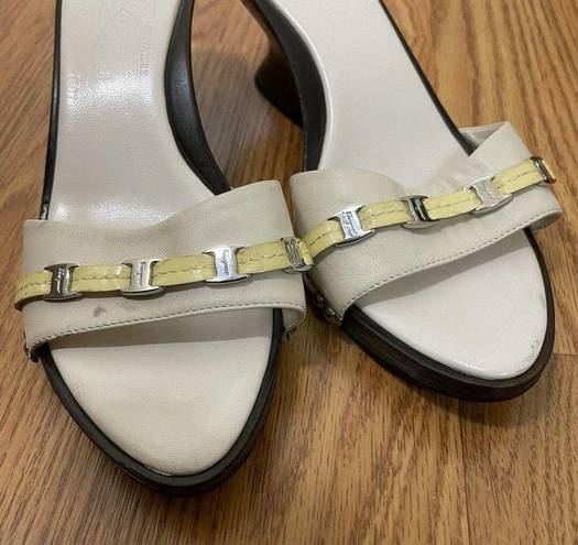 Salvatore Ferragamo  off white leather wedge sandals size US 7.5B