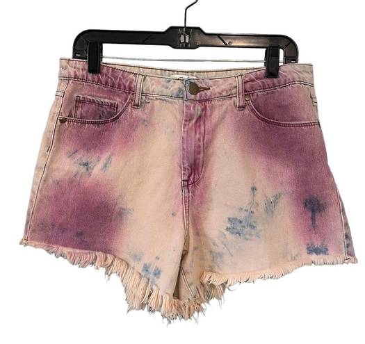 easel Fringe Hem Tie Dyed Cotton Jean Shorts, Sz L