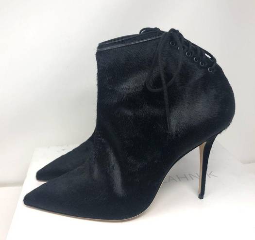 Manolo Blahnik black calf hair pointed booties, size 40, NWOT