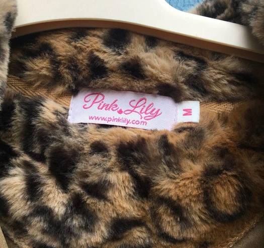 Pink Lily  Women's Size Medium Brown Leopard Print Faux Fur Quarter Zip Sweater