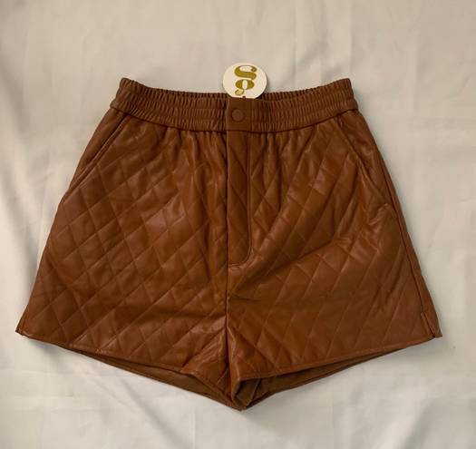 idem Ditto Higher Class Faux Leather Quilted Shorts Caramel Brown size M