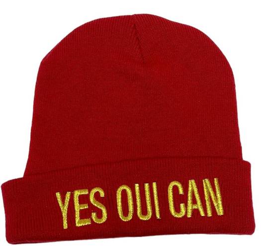 Juicy Couture Red Beanie Gold Embroidered Yes Oui Can Hat