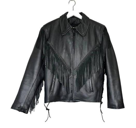 Antelope  Creek Leather Motorcycle Fringed Riding Black Jacket Size Medium