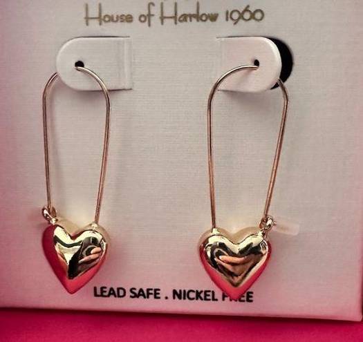 House of Harlow COPY -  1960 Gold Tone Heart Safety Pin Earrings - Lightweight #…