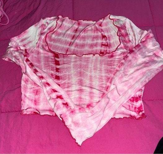 Edge pink tie dye long sleeve crop top lettuce  baby tee