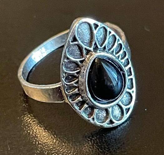 Onyx Vintage black  stone silver plated ring size 6.5