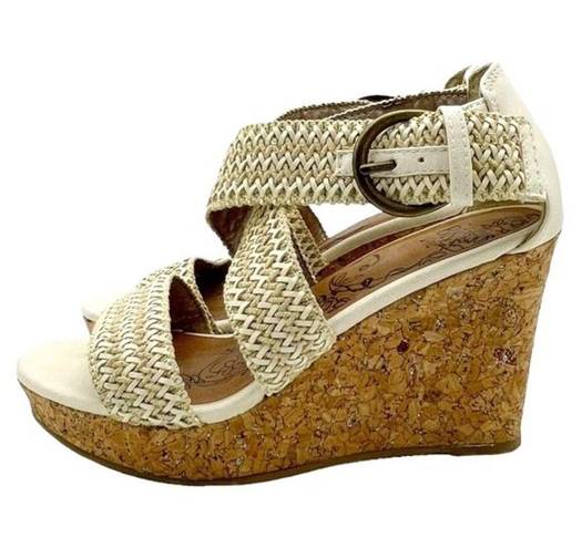 BKE Buckle  Sole Reid Cream & Cork Platform Woven Strap Sandals Women’s Size 8.5