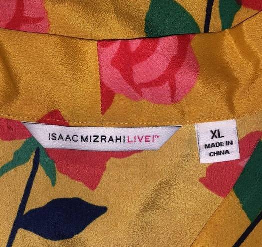 Isaac Mizrahi  Live! Size XL Floral Print Tie at Neckline Long Sleeve Blouse Top