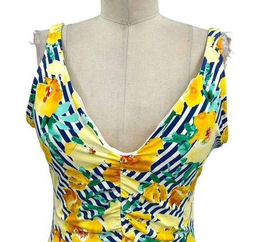 Skye Swimwear SKYE Primavera Yellow Floral Blue & White Striped One Piece Monokini Size Large