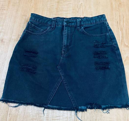 Volcom Women's High Waisted Raw Hem Black Denim Mini Skirt Size S