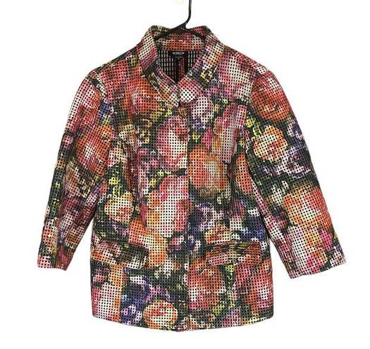 W By Worth Colorful Floral Netted Button Front Jacket Women Sz 12