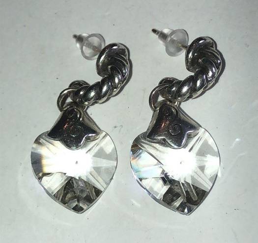 Brighton  Vintage Silver Tone Clear CZ Heart Boho Pierced Earrings