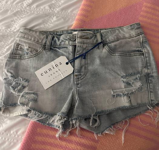 Low rise light wash jean shorts