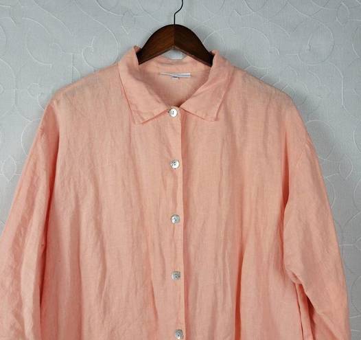 Bryn Walker  Womens Top Size M Peach Linen Button Up Asymmetric Oversized Tunic