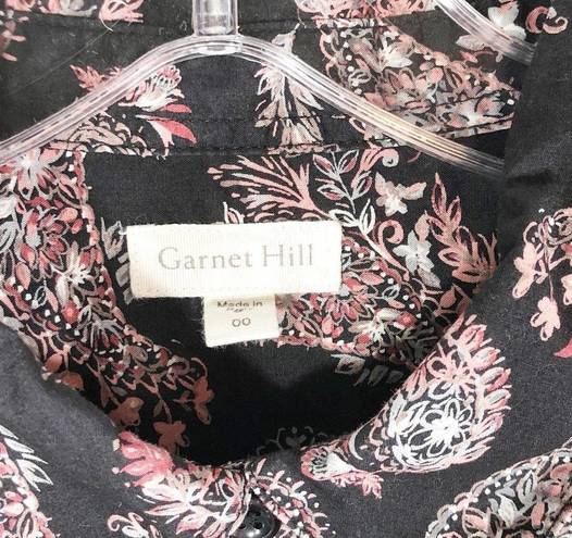 Garnet Hill  Size 00 Button Down Blouse Top Paisley Black Pink Collar Cotton 614