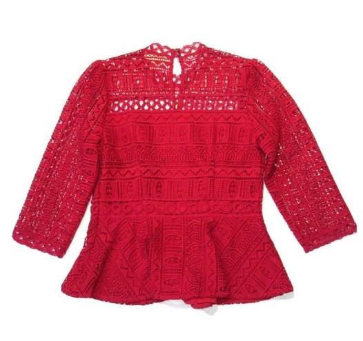 Moulinette Soeurs NWT Anthropologie  Lace Peplum Top in Red 8 $128