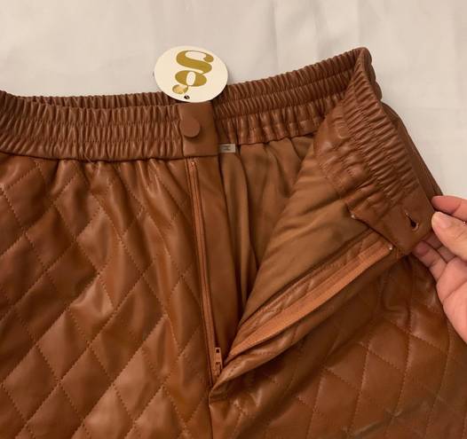 idem Ditto Higher Class Faux Leather Quilted Shorts Caramel Brown size M