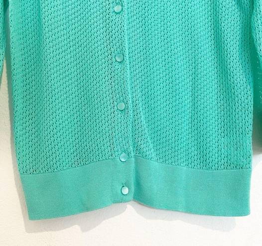 Talbots  Women’s Mint Green Waffle Knit Pima Cotton Cardigan Size Medium