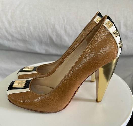 L.A.M.B. Women’s Patent Leather Tan Heels size 5.5