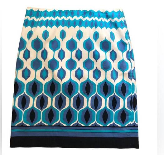 Talbots  Skirt Sz. 8 A~Line Resort Cruise Wear Turquoise White Navy Lined Stretch