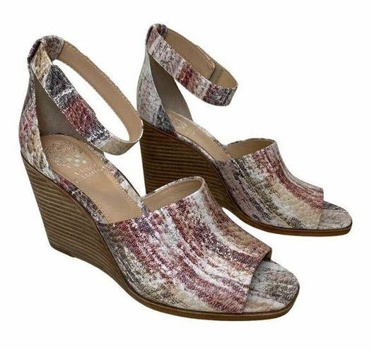 Vince Camuto  Deedriana Pink Leather Snake Print Wedge Ankle Strap Sandals US 8.5