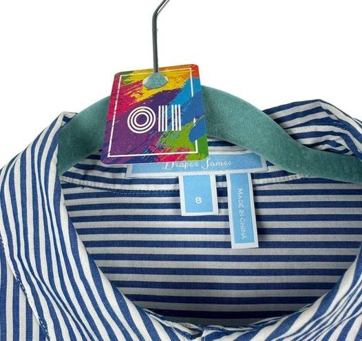 Draper James  Andrea Striped Button Down Ruffle Blouse Blue & White Size 8 Stripe