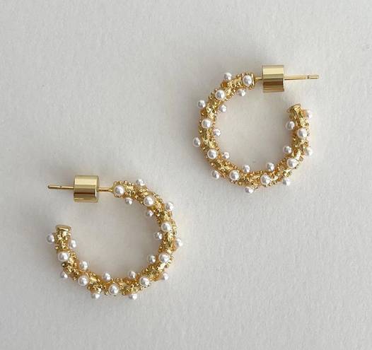 Gold Pearl Hoop Earrings