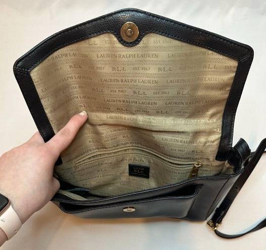 Ralph Lauren Vintage Y2K  Genuine Leather Bramley Messenger Black Crossbody Bag