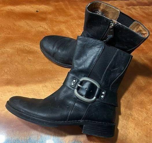 Fossil  Black Leather Buckle Moto Biker Harness Boots size 8