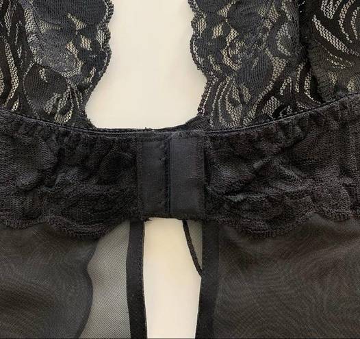 Frederick's of Hollywood Frederick’s of Hollywood Black Babydoll Lace Mesh Open Front Slip Dress Lingerie