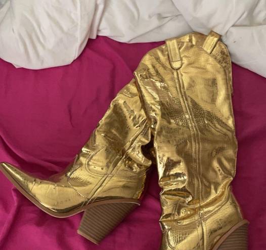 Gold Metallic Cowgirl Boots Size 8