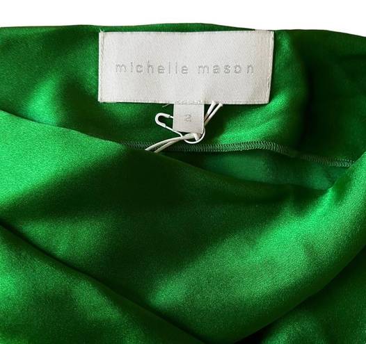 Michelle Mason  emerald green asymmetrical off-shoulder drapey silk blouse