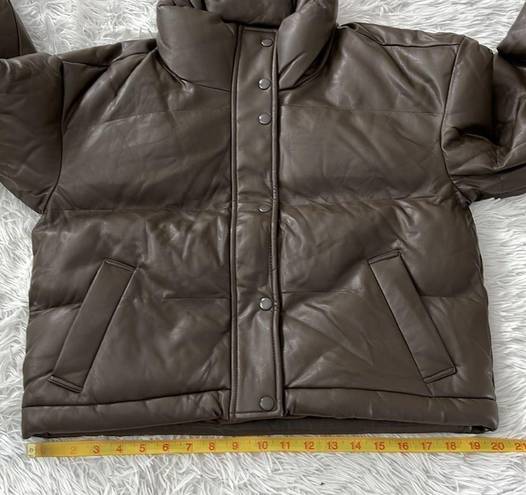 Oak + Fort  WOMEN’S VEGAN LEATHER PUFFER COAT IN TURKISH COFFEE SIZE XS