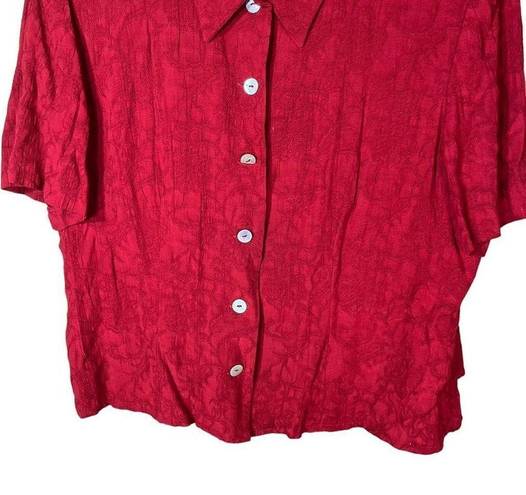 Karin Stevens Vintage  Red Short Sleeve Button Down Blouse Size 14